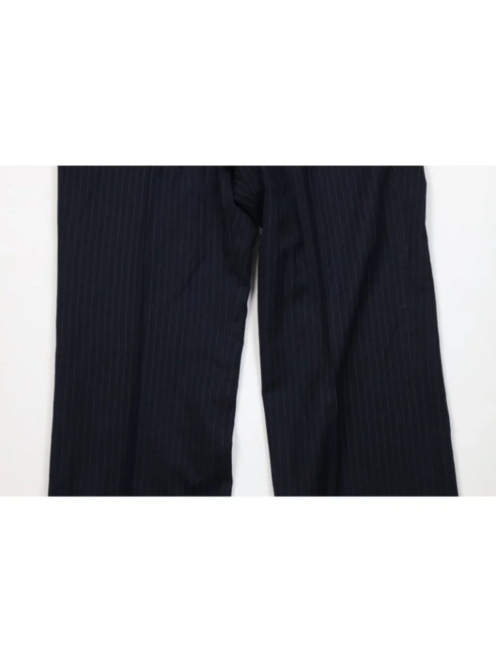 Vtg 50s Mens 38R 2 Piece Wool Pinstriped Suit Wedding Blue Wide Leg 34x31 USA